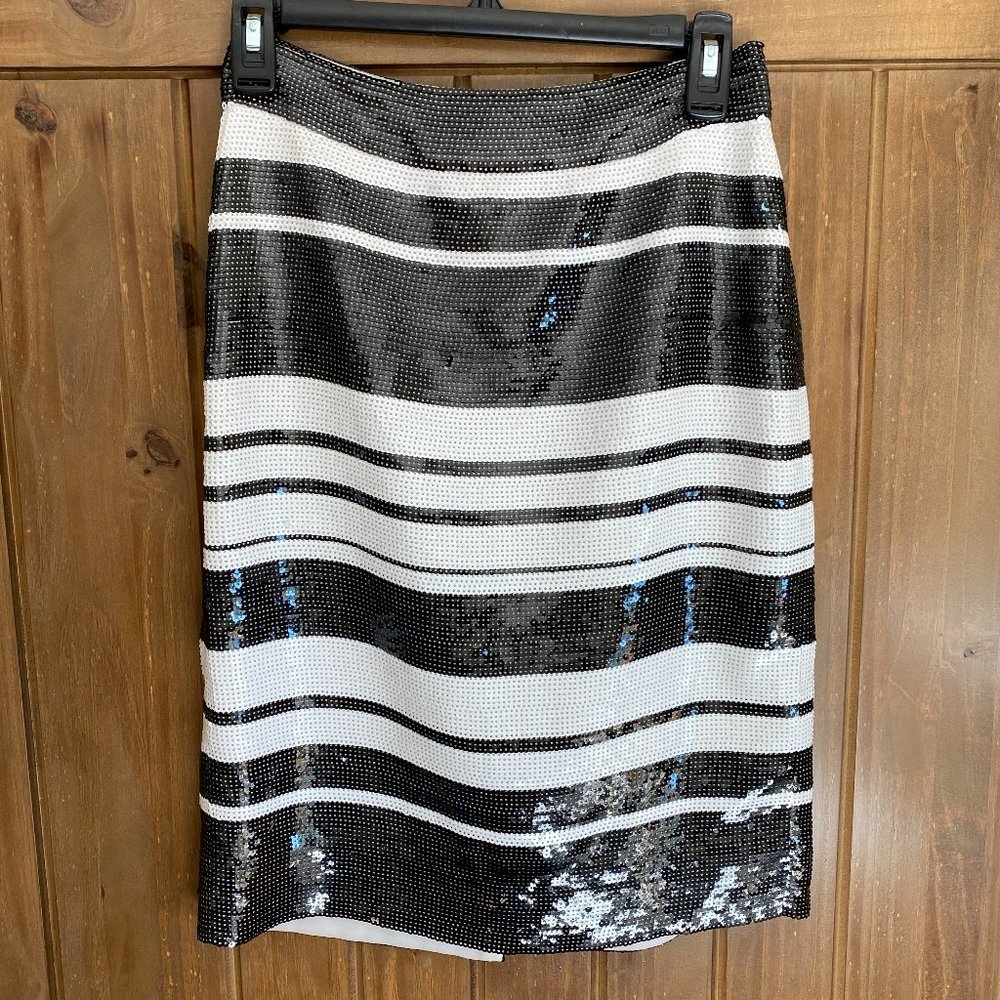 Kate Spade Sequin Black + White Striped Skirt Size 0